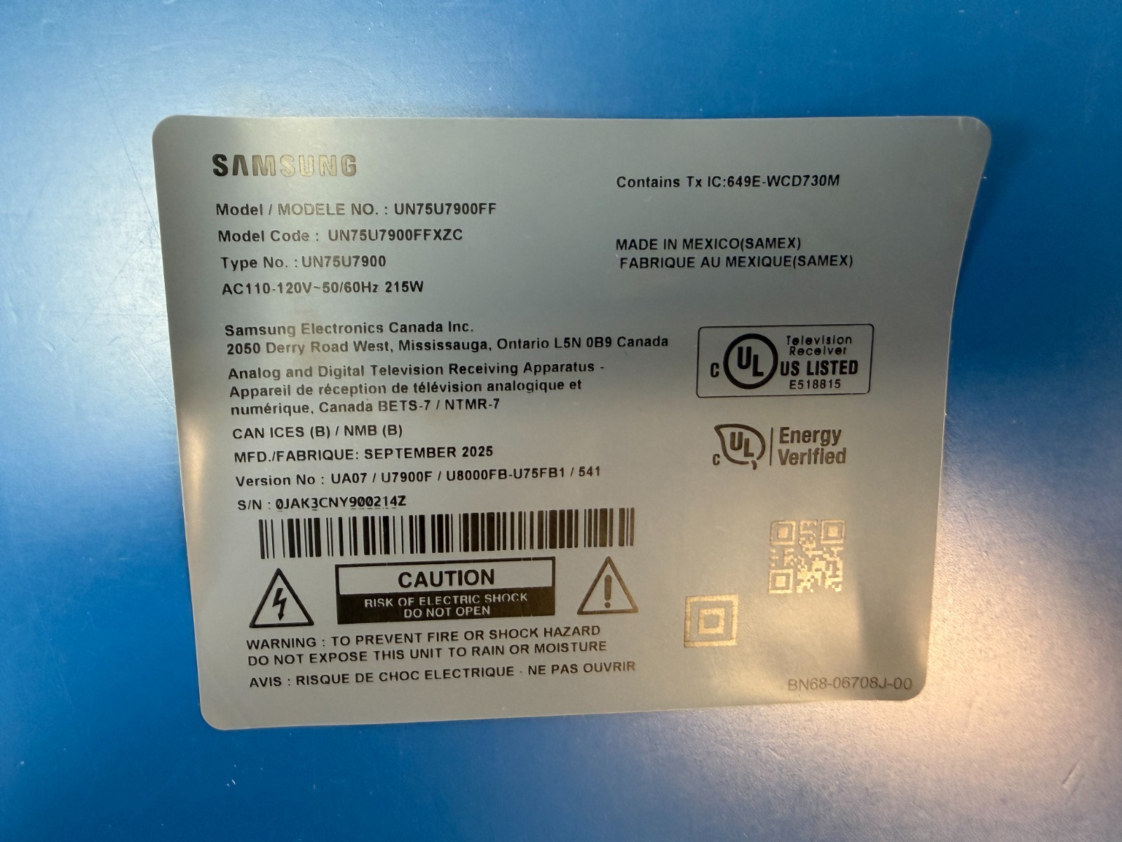 BN44-01339B Samsung PSU Board for Television power supply BN44-01339 UN75U7900FF - Image 2