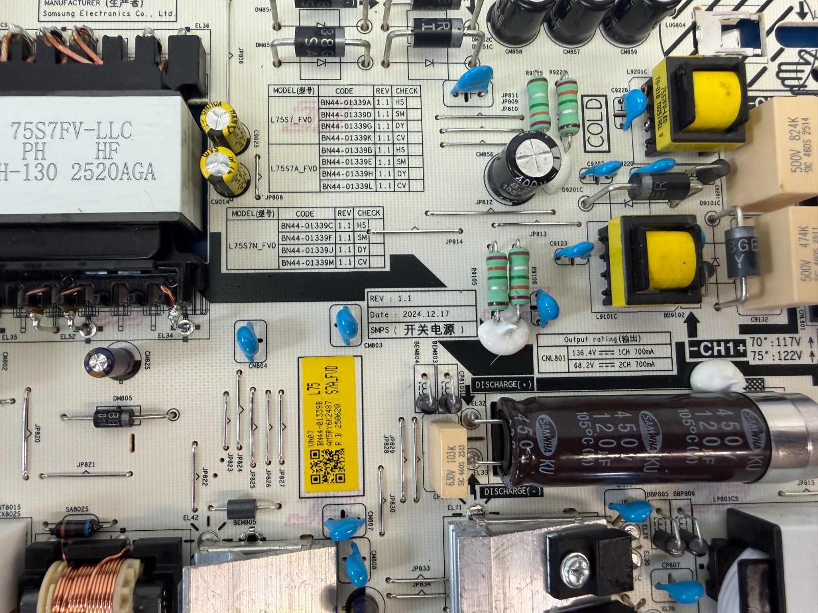 BN44-01339B Samsung PSU Board for Television power supply BN44-01339 UN75U7900FF - Image 3