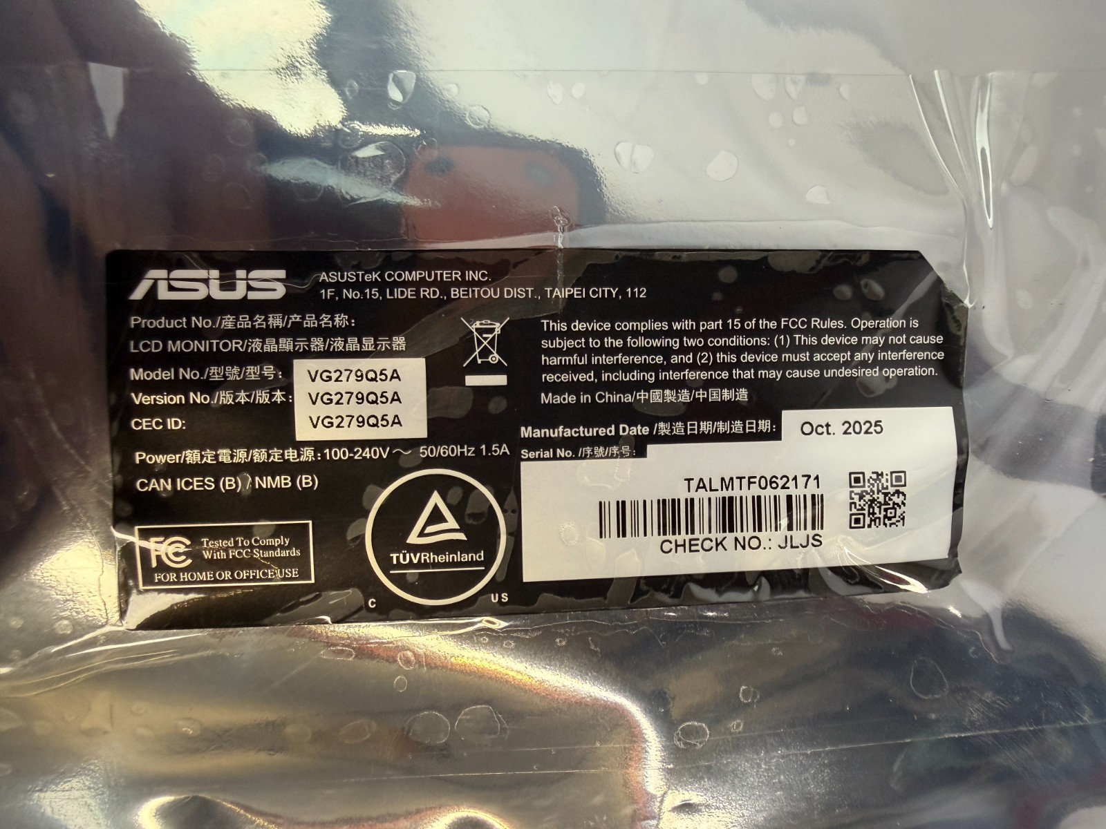 ASUS VG279Q5A Main Board + PSU board + Button – 715GF355-M0B-R00-004I - Image 2