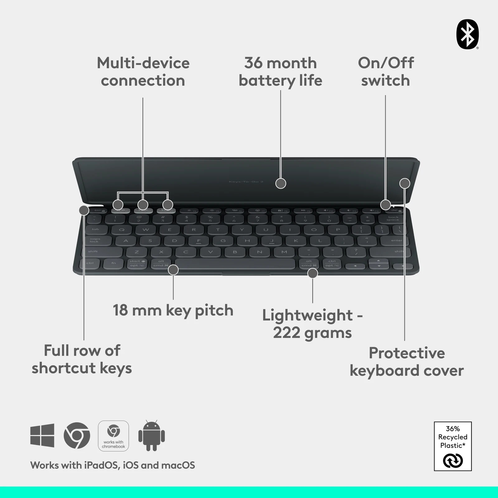 Logitech Keys-To-Go 2 Portable Wireless Bluetooth Keyboard - Universal Layout